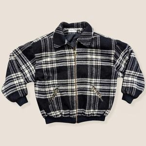 Vintage 80s Wool Plaid bomber Style Puffy oversized Jacket Large